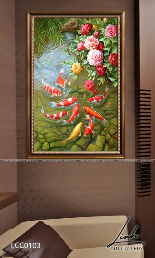 tranh ca chep hoa mau don 6 510x845 - Tranh Cá Chép Hoa Mẫu Đơn - LCC0103