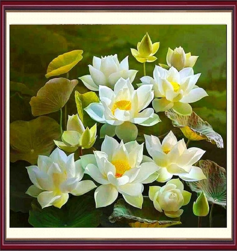 tranh hoa sen dep 5 - Ý nghĩa phong thủy các mẫu tranh hoa sen đẹp treo trong phòng khách