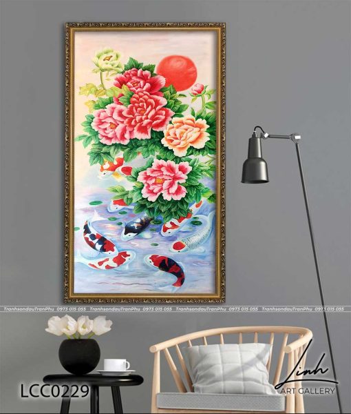 tranh ca chep hoa mau don 1 510x600 - Tranh Cá Chép Hoa Mẫu Đơn  - LCC0229
