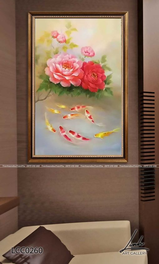 tranh ca chep hoa mau don 2 510x845 - Tranh Cá Chép Hoa Mẫu Đơn  - LCC0260