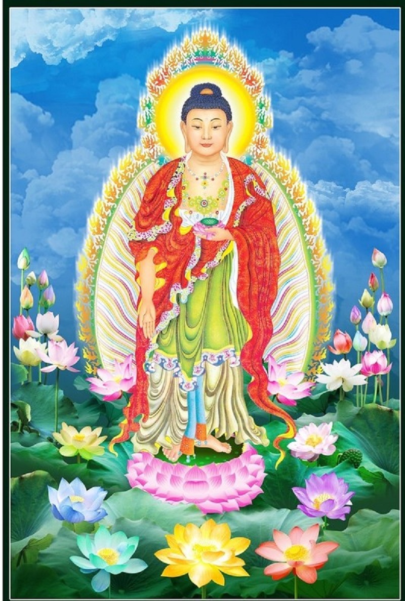 tranh phat a di da 0 1 - 5 ý nghĩa sâu sắc của tranh Phật A Di Đà treo tường phòng khách