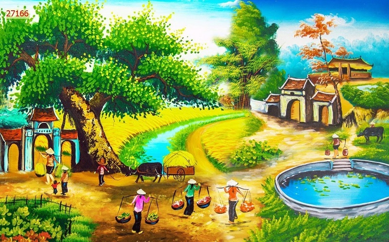 Vẽ tranh tường phong cảnh làng quê Việt Nam giá rẻ nhất tại Hà Nội
