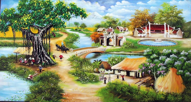 tranh phong canh lang que 2 - Những bức tranh phong cảnh làng quê Việt Nam đẹp xuất sắc nhất