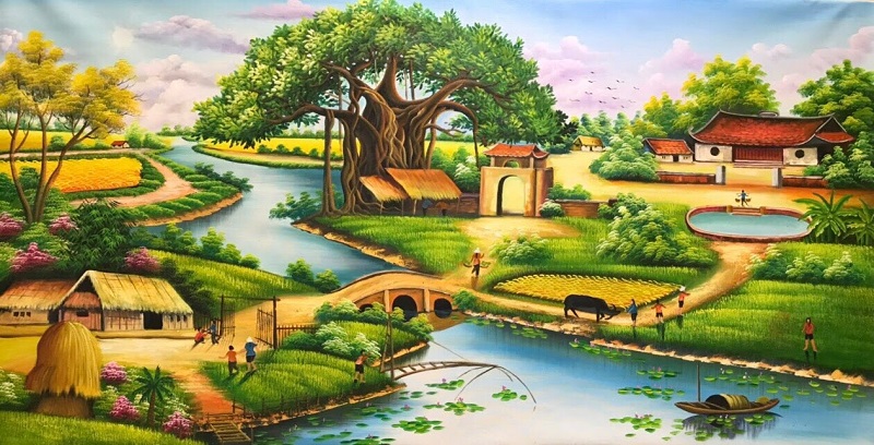 tranh phong canh lang que 3 - Những bức tranh phong cảnh làng quê Việt Nam đẹp xuất sắc nhất