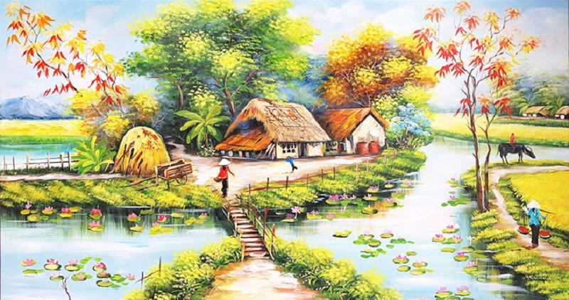 tranh phong canh lang que 5 - Những bức tranh phong cảnh làng quê Việt Nam đẹp xuất sắc nhất