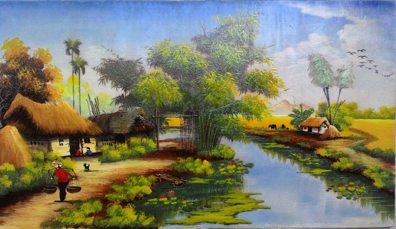tranh que huong 2 - Tranh quê hương - Nét đẹp làng quê Việt Nam gắn liền với tuổi thơ