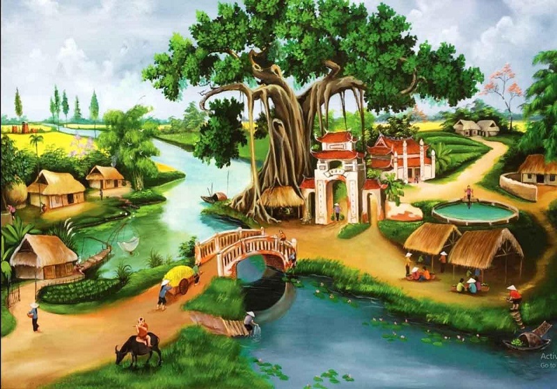tranh son dau dong que 4 - Tranh sơn dầu đồng quê – Tái hiện phong cảnh quê hương Việt Nam xưa
